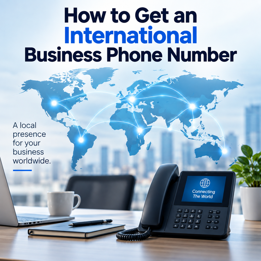 International business phone number connecting customers to a business worldwide